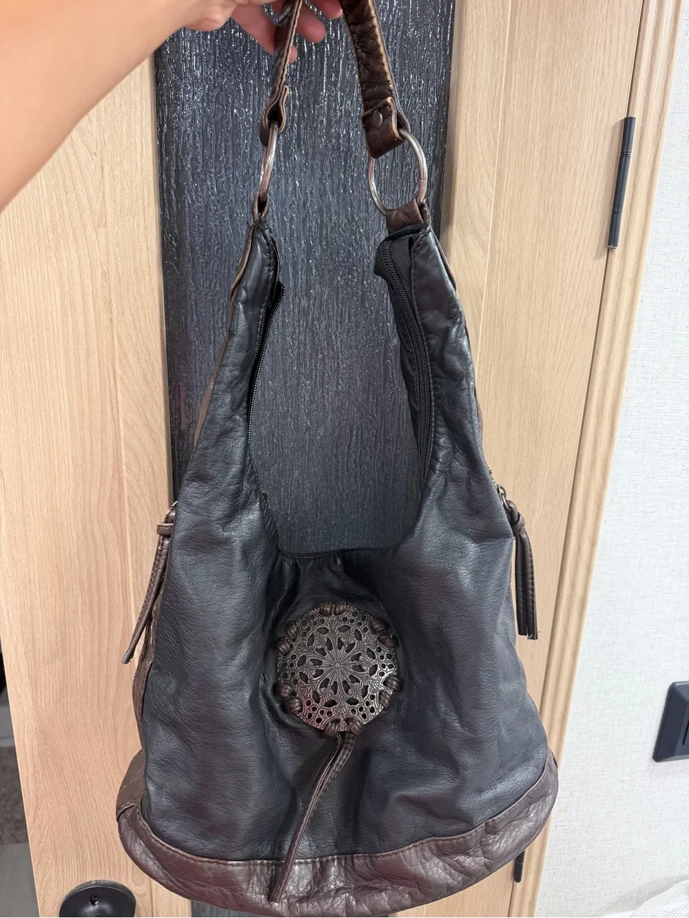 Bueno Black Leather Crossbody Bag with Silver Hardware